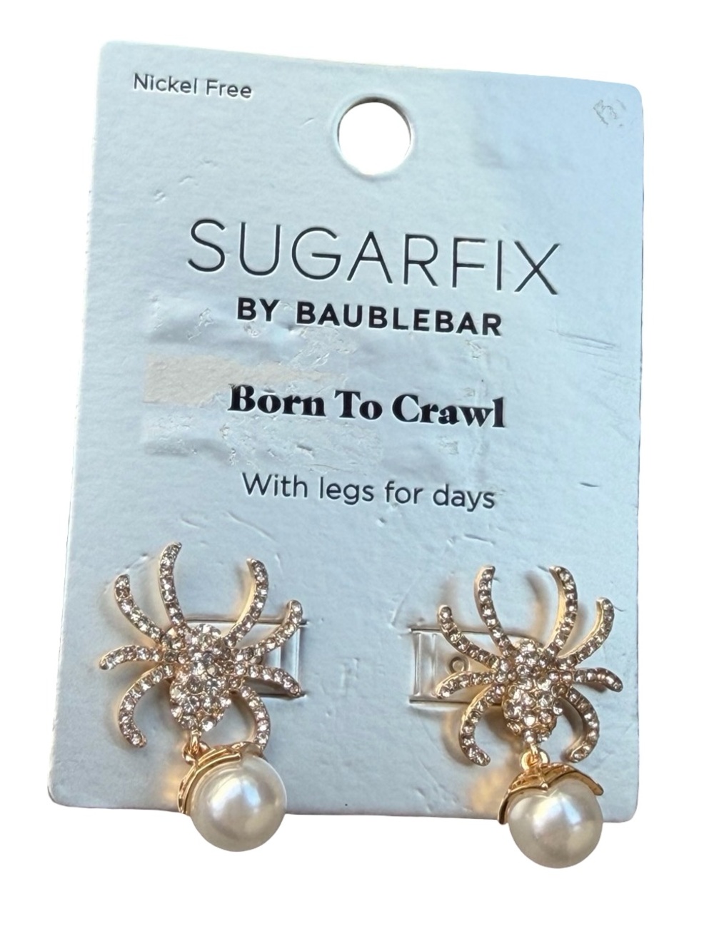 Sugarfix by BaubleBar Spider Pearl Drop Earrings Gold Tone New